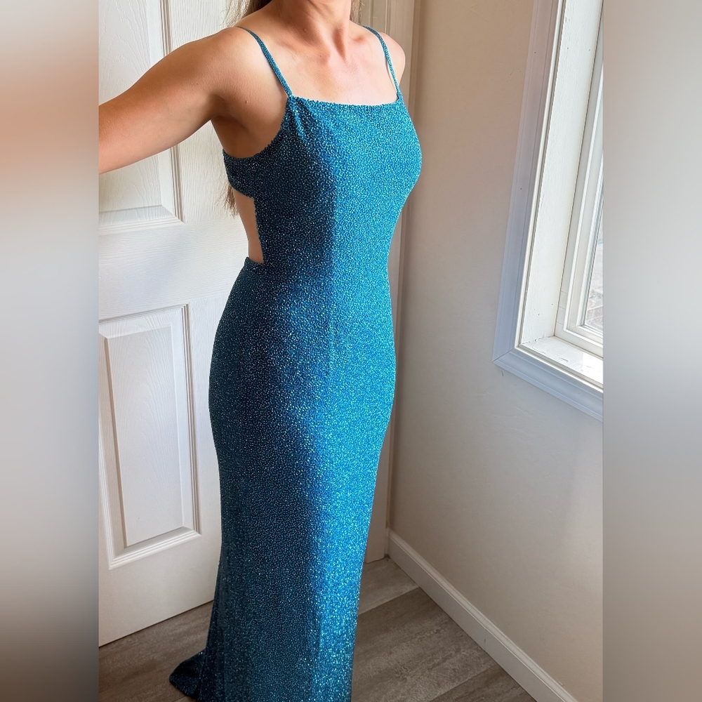 Teal Sparkle Slip Dress - Women's Elegant Evening Dress